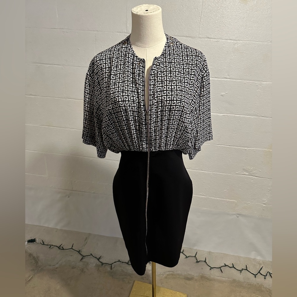 Givenchy Black and White Logo Crepe de Chine Stretch-Knit Midi Dress